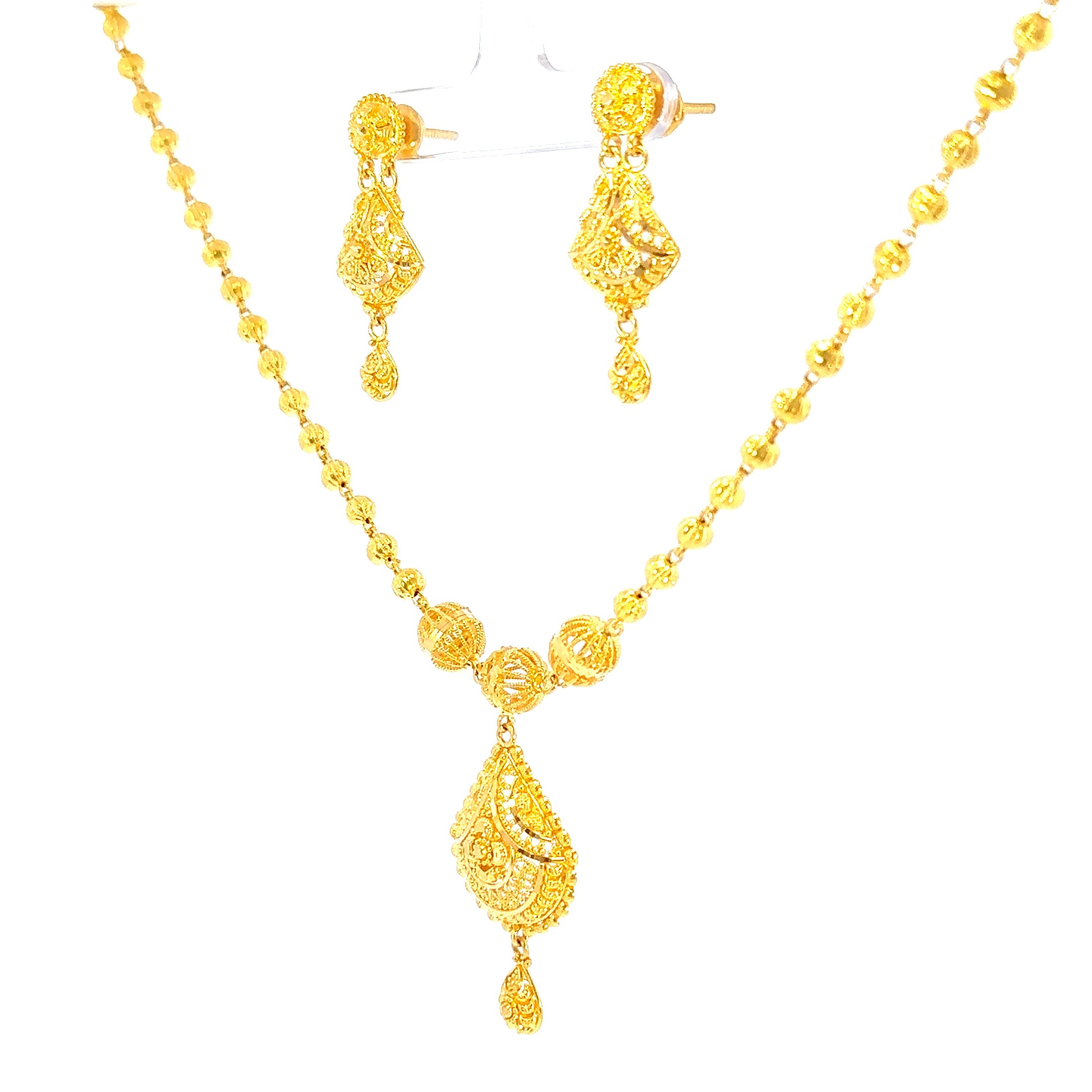 22K Sophisticated Yellow Gold Polished Bead Necklace