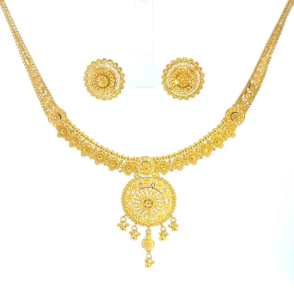 22K Dual-Strand Yellow Gold Layered Bead and Cable Chain Necklace