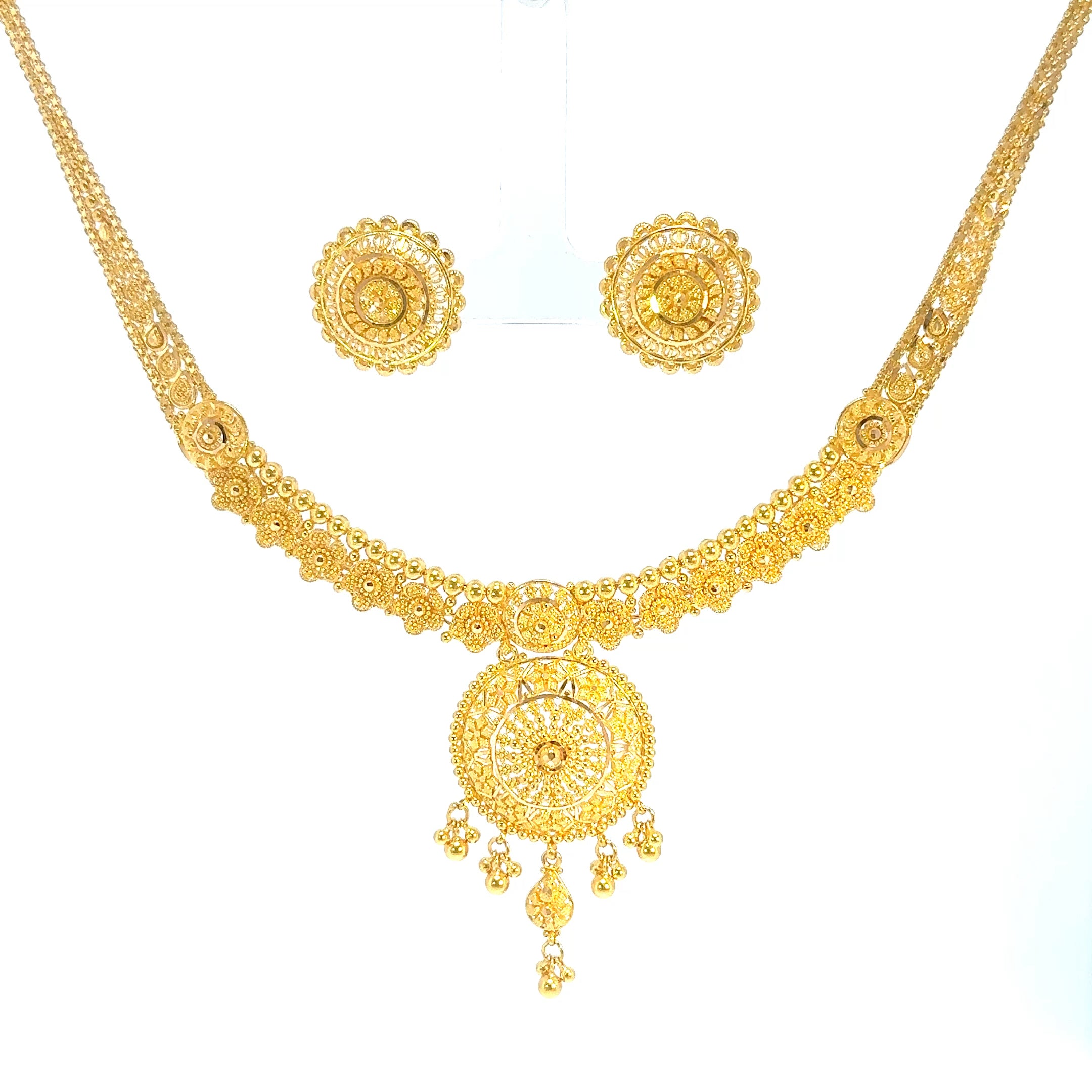 22K Dual-Strand Yellow Gold Layered Bead and Cable Chain Necklace