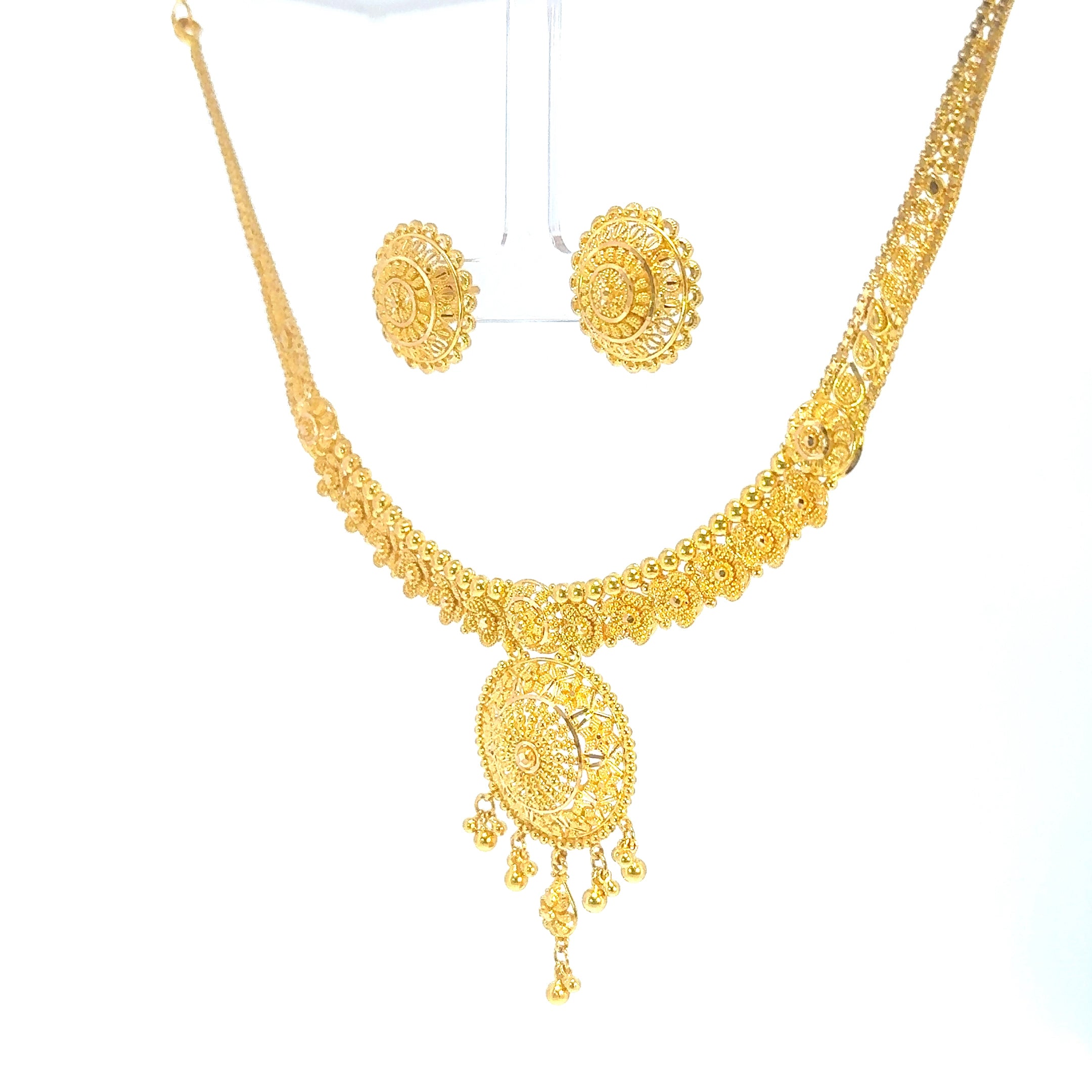 22K Dual-Strand Yellow Gold Layered Bead and Cable Chain Necklace