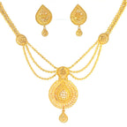 22K Double Layered Yellow Gold Herringbone and Cable Chain Necklace