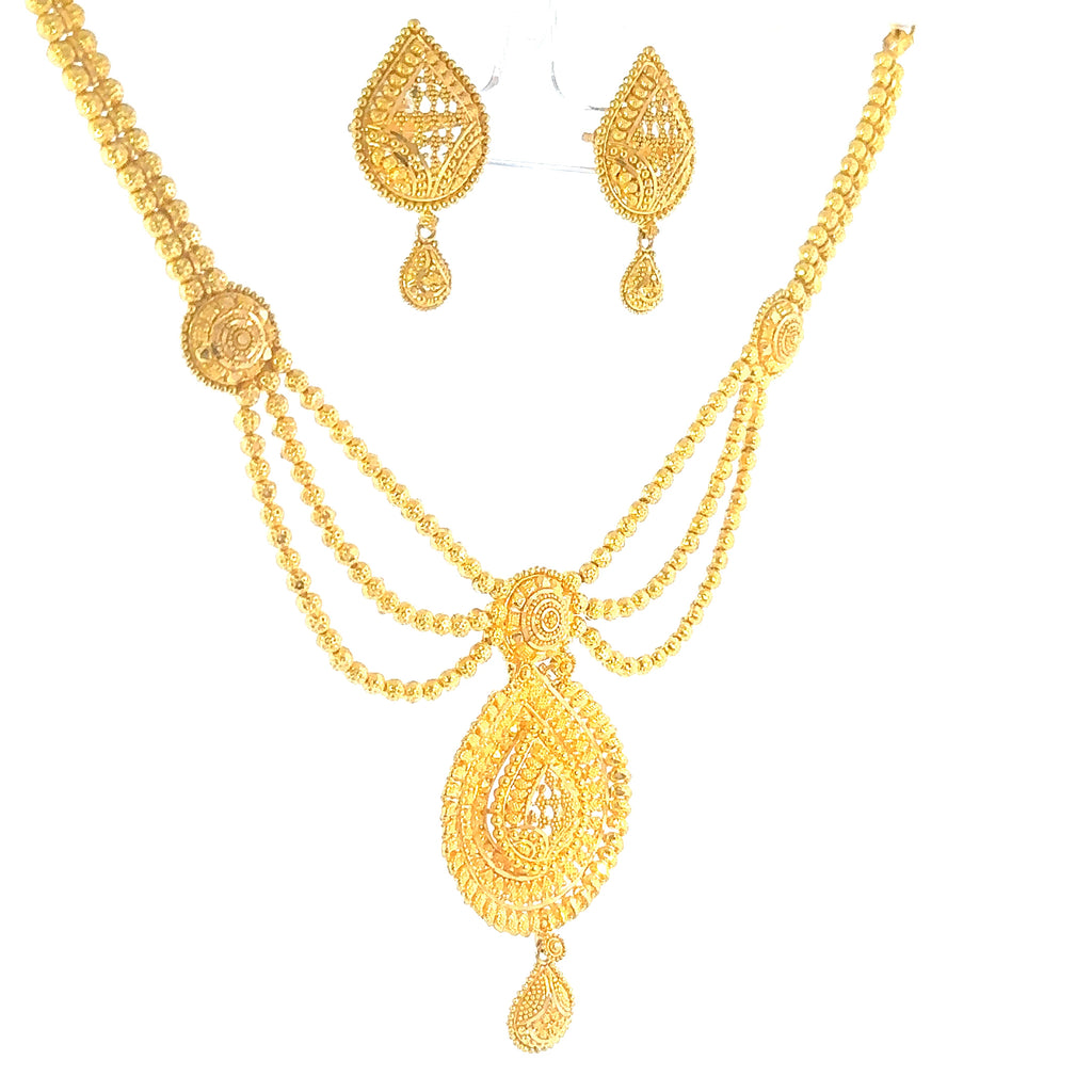 22K Double Layered Yellow Gold Herringbone and Cable Chain Necklace