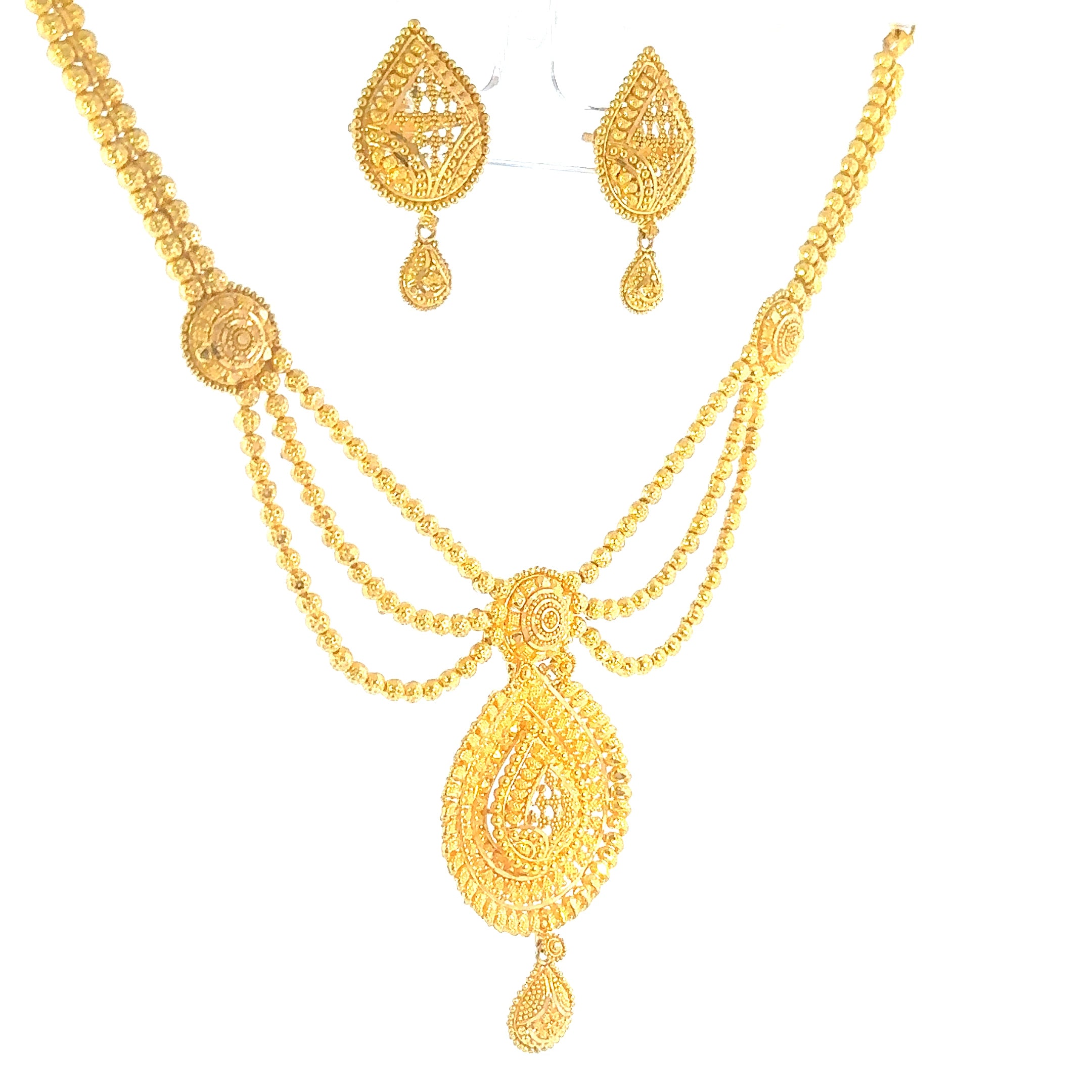 22K Double Layered Yellow Gold Herringbone and Cable Chain Necklace