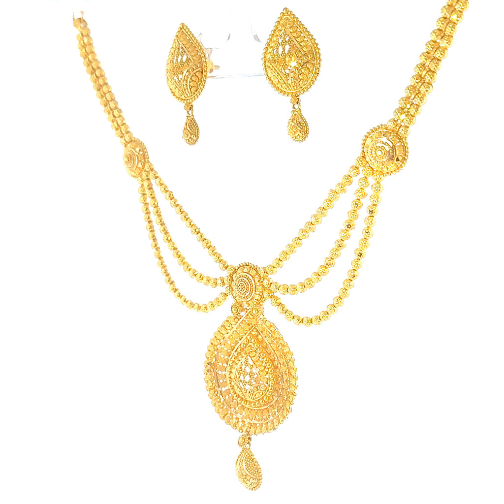 22K Double Layered Yellow Gold Herringbone and Cable Chain Necklace