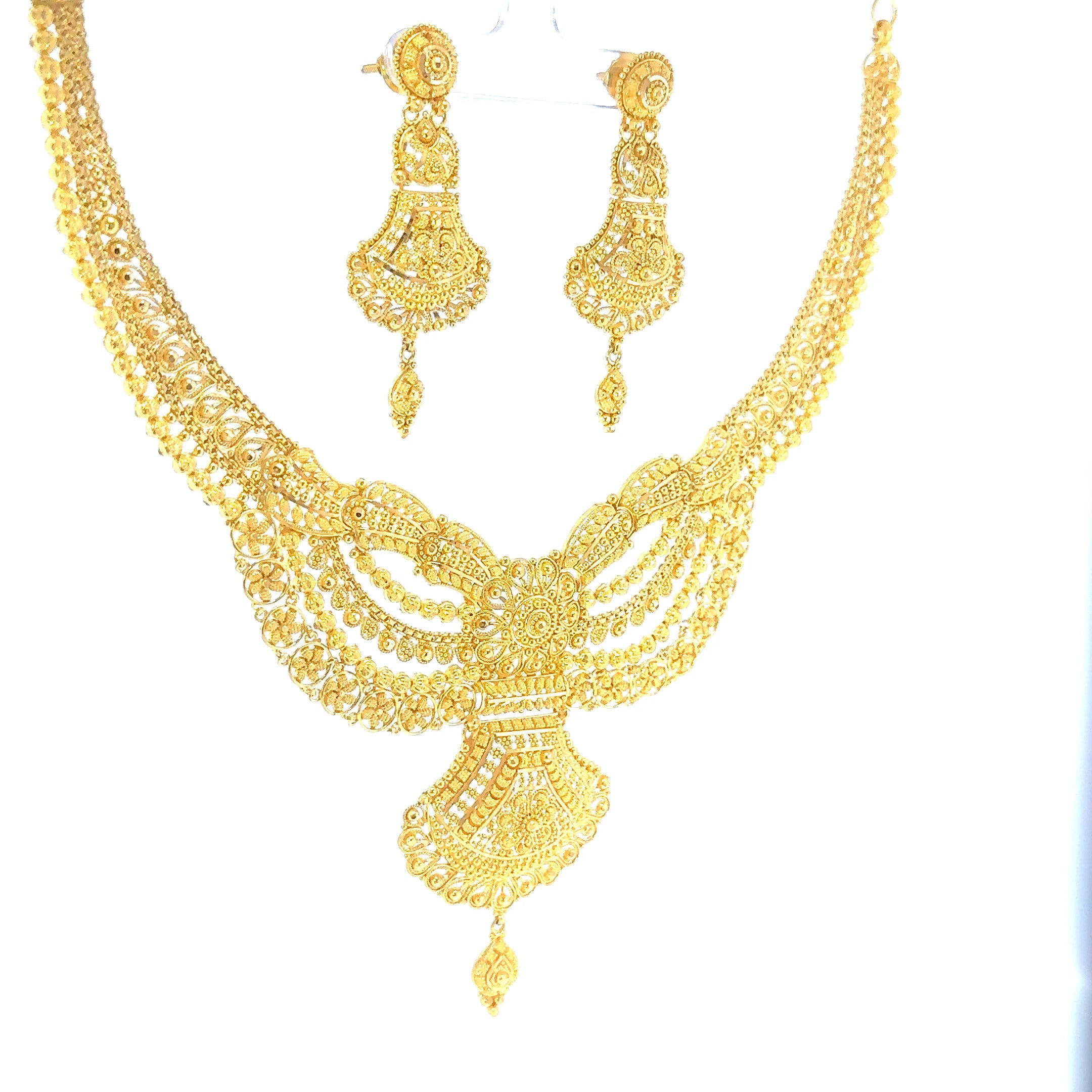 22K Contemporary Yellow Gold Layered Necklace with Medallion and Vertical Bar Pendants