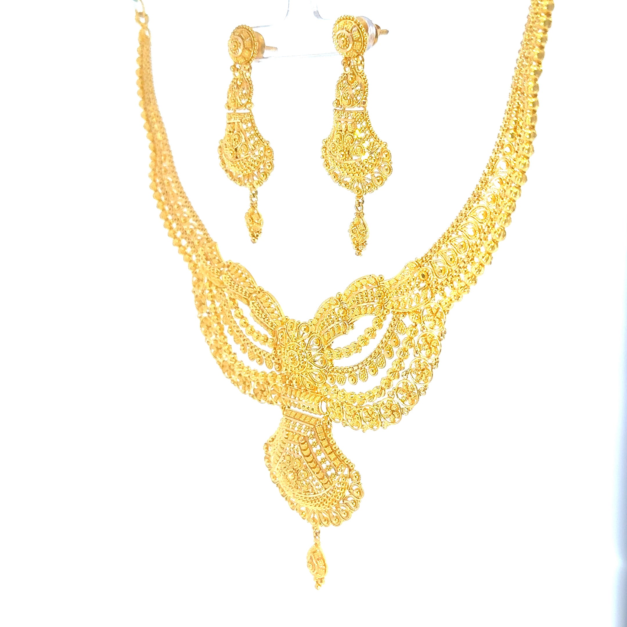 22K Contemporary Yellow Gold Layered Necklace with Medallion and Vertical Bar Pendants