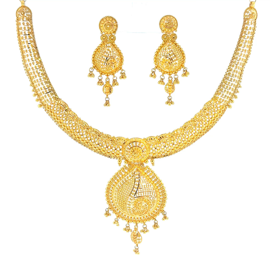 22K Engraved Yellow Gold Chain Necklace