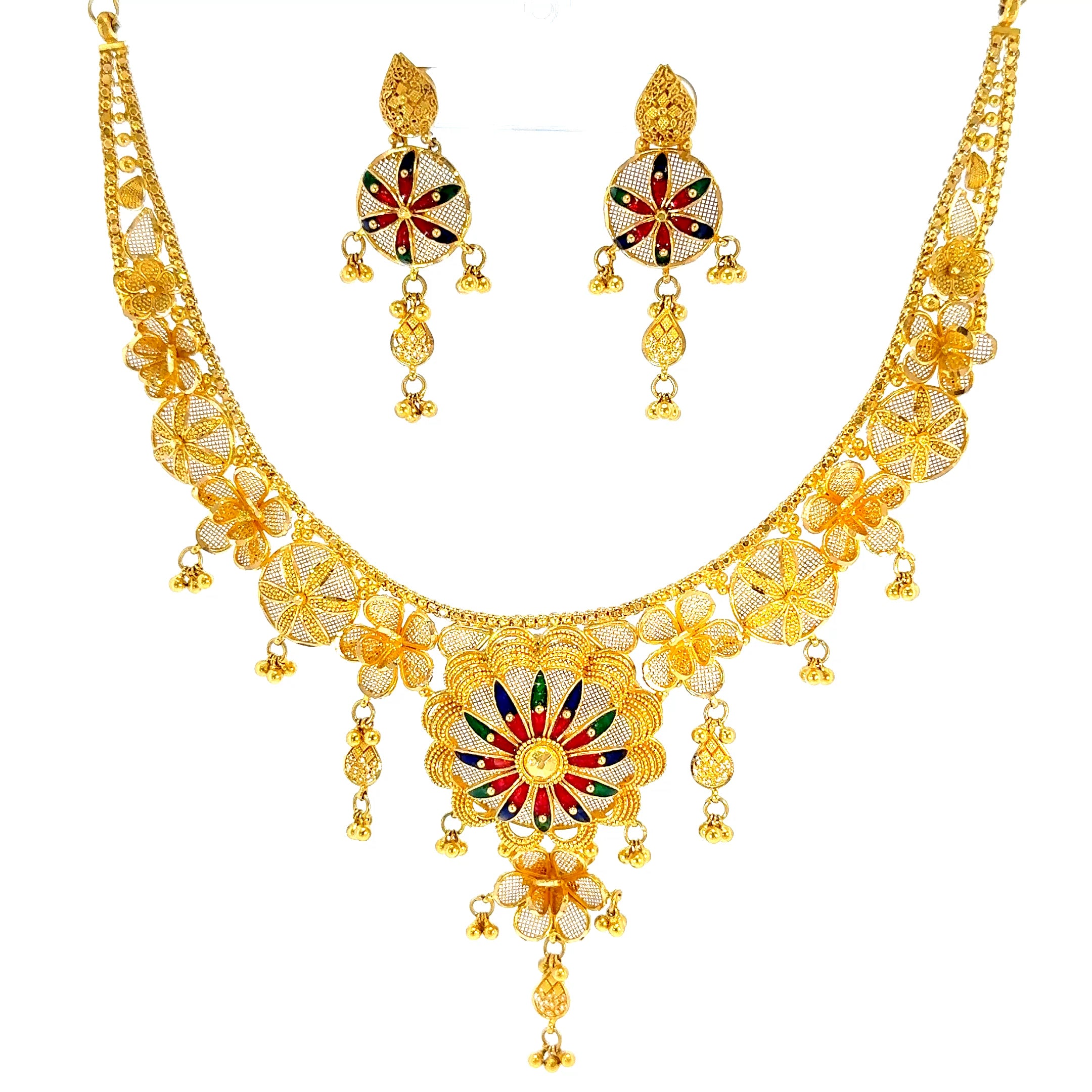 22K Elegant Double Layered Yellow Gold Bar Pendant Necklace