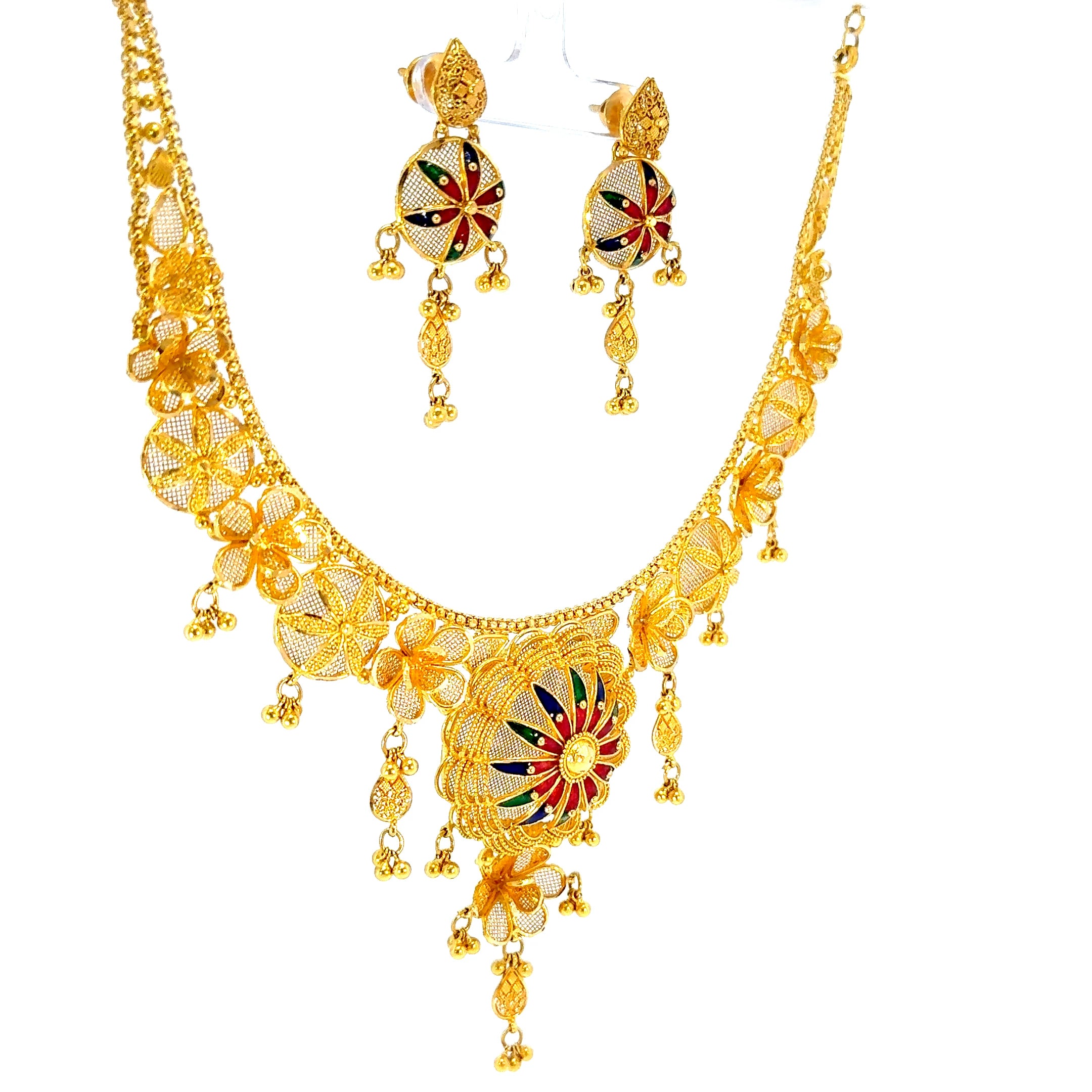 22K Elegant Double Layered Yellow Gold Bar Pendant Necklace