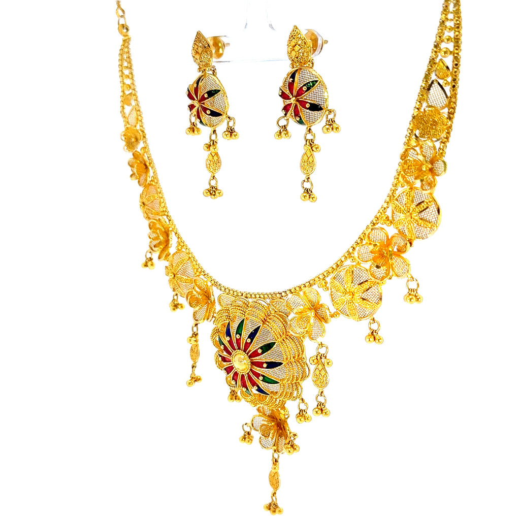 22K Elegant Double Layered Yellow Gold Bar Pendant Necklace