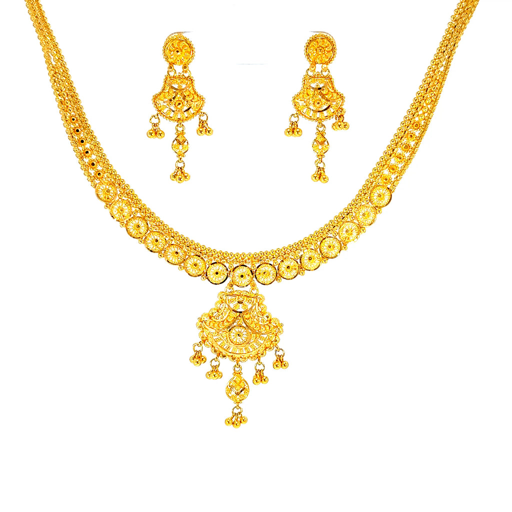 22K Polished Yellow Gold Triple Layered Multi-Chain Necklace