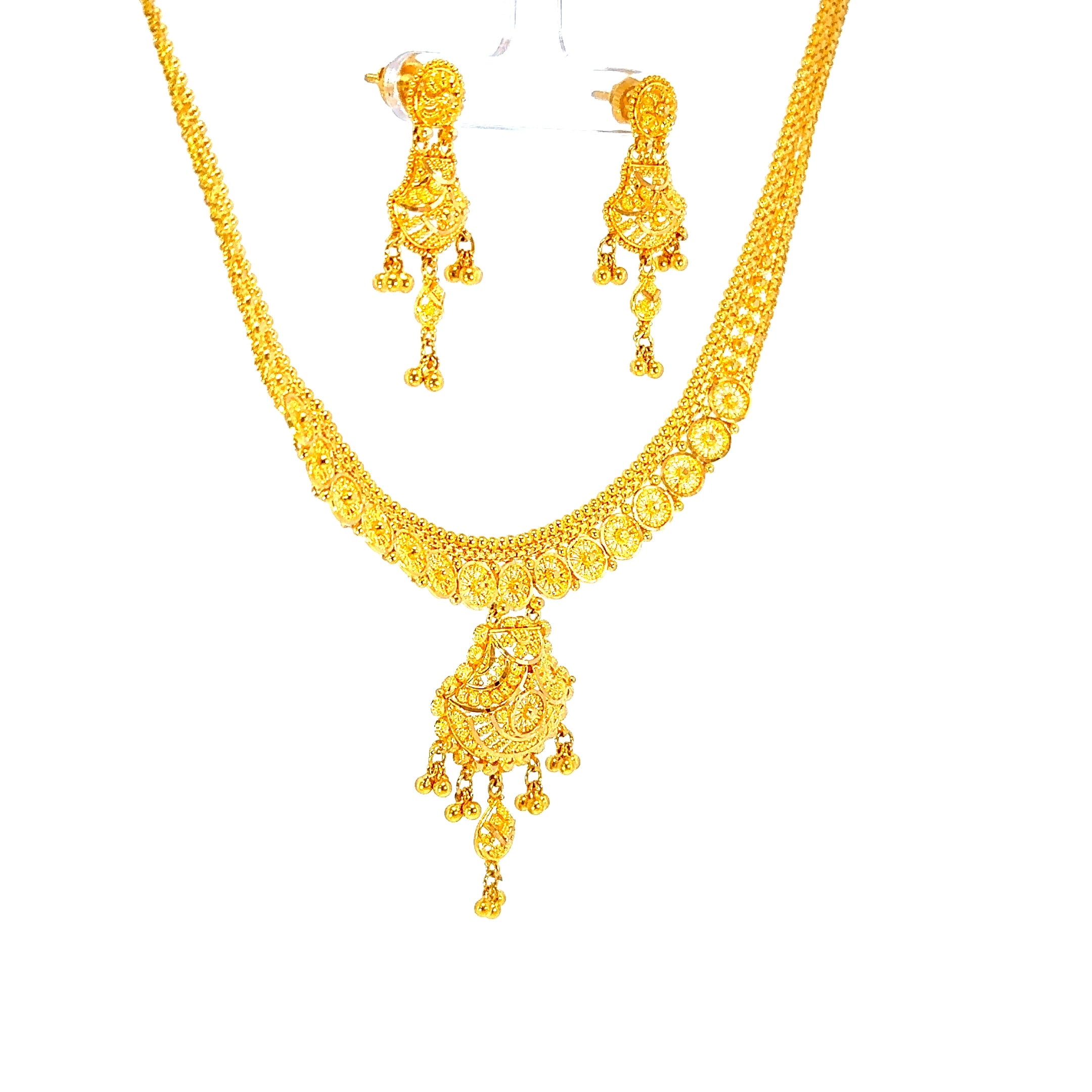 22K Polished Yellow Gold Triple Layered Multi-Chain Necklace