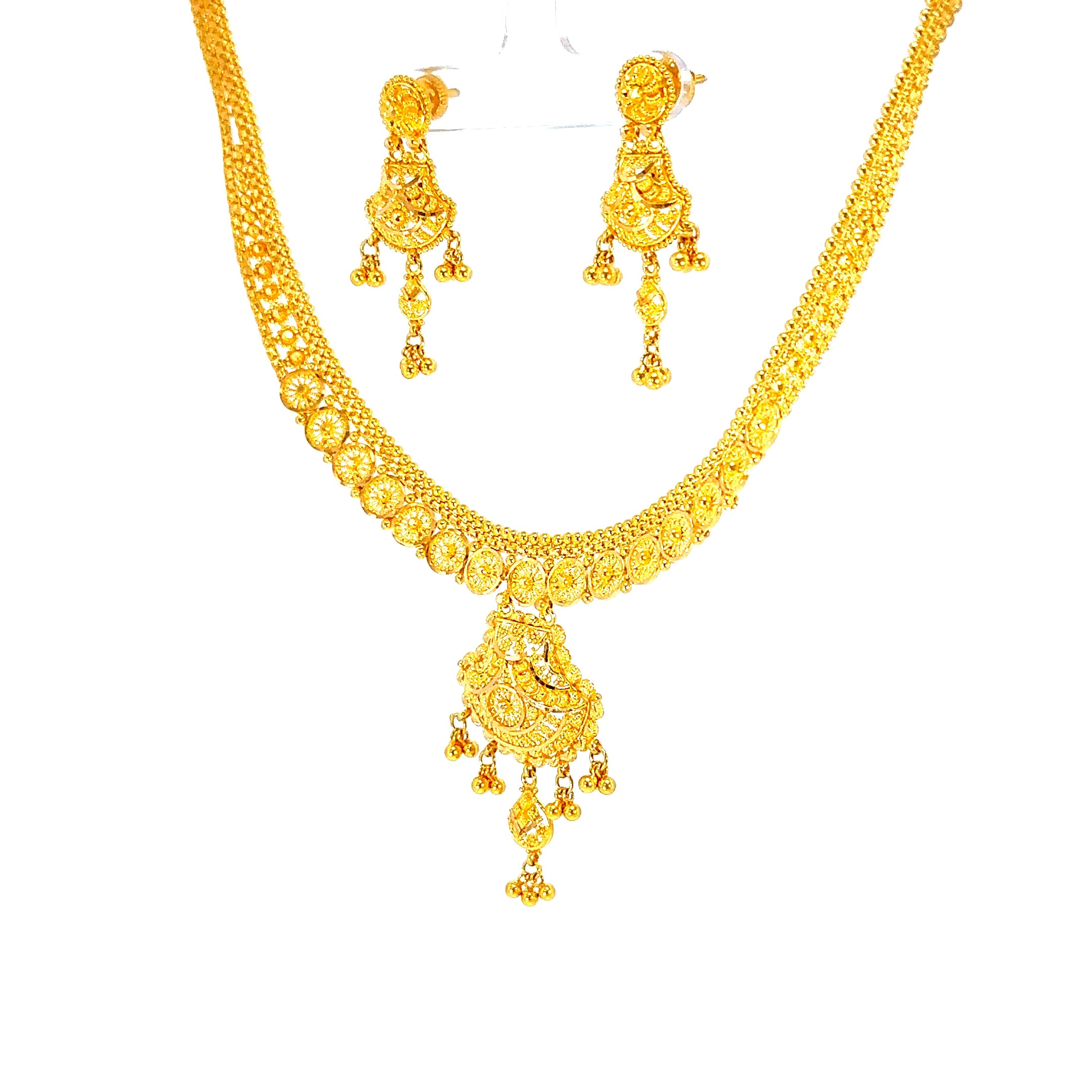 22K Polished Yellow Gold Triple Layered Multi-Chain Necklace