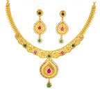 22K Layered Yellow Gold Pear-Shaped Ruby Cabochon Necklace