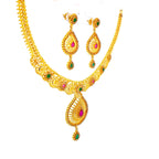 22K Layered Yellow Gold Pear-Shaped Ruby Cabochon Necklace