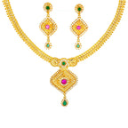 22K Layered Yellow Gold Ruby Cabochon Double Strand Necklace
