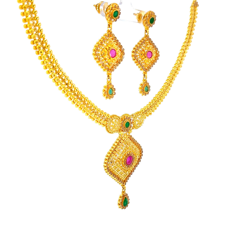 22K Layered Yellow Gold Ruby Cabochon Double Strand Necklace