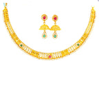 22K Elegant Yellow Gold Choker Necklace with Round Cabochon Red Rubies