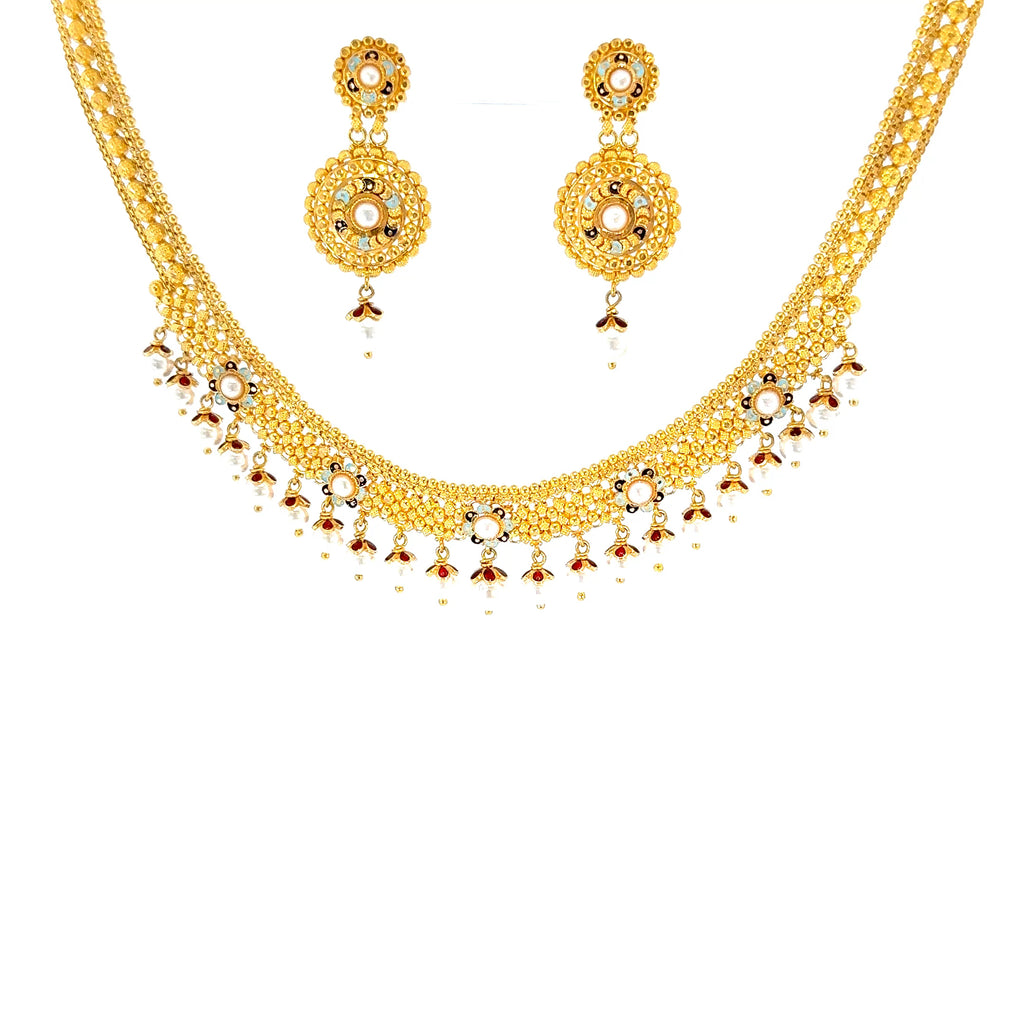 22K Timeless Strand of Luminous Round Pearl Beads with Yellow Gold Clasp
