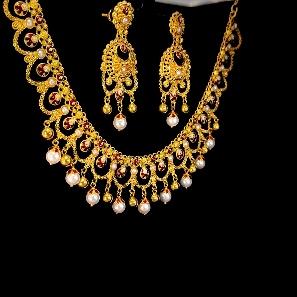 22K Classic Luster Round Pearl Bead Necklace in Yellow Gold