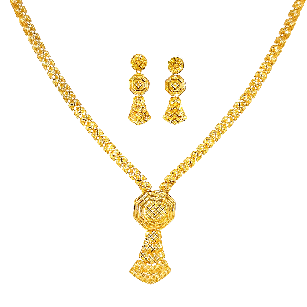 22K Elegant Yellow Gold Layered Beaded Chain Necklace