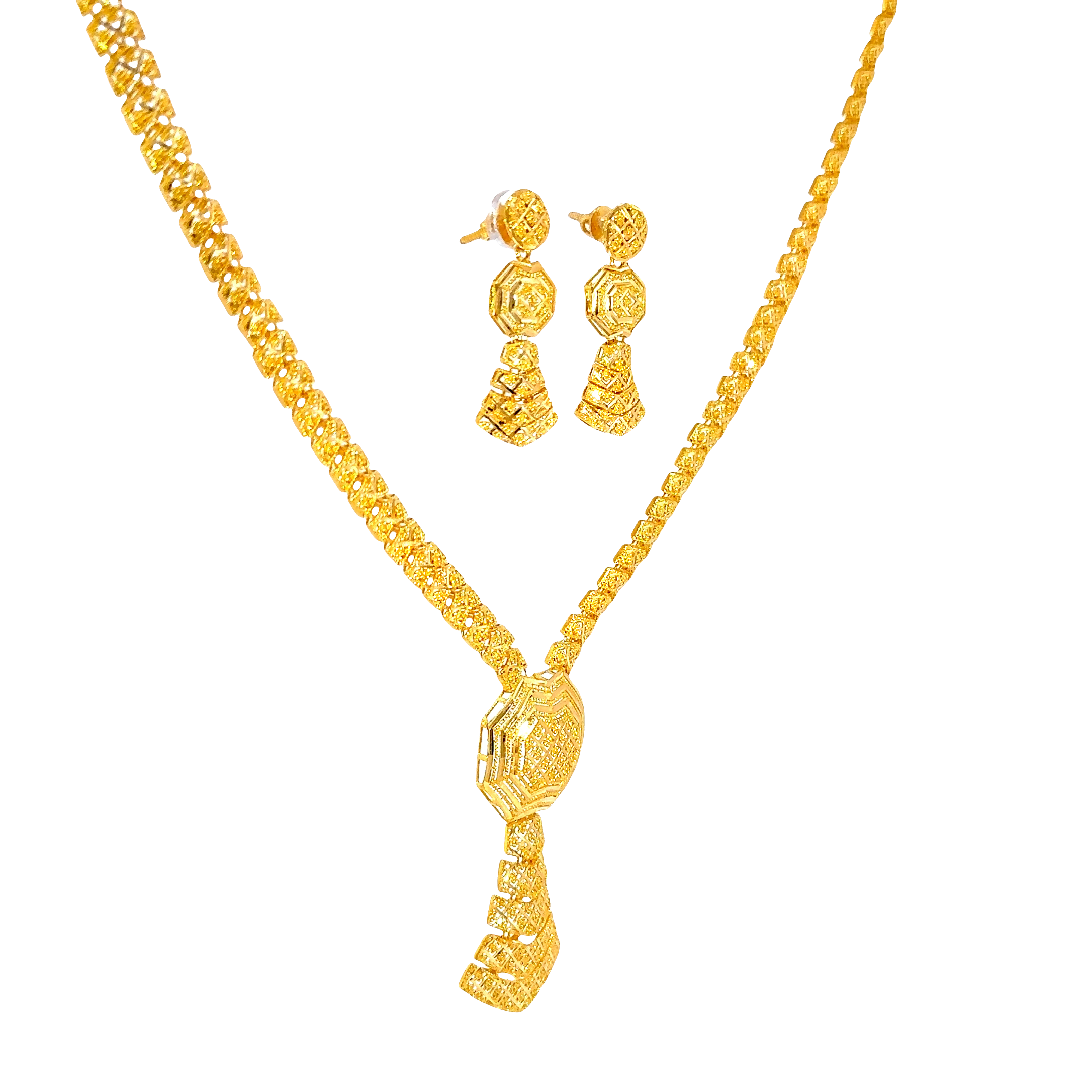 22K Elegant Yellow Gold Layered Beaded Chain Necklace
