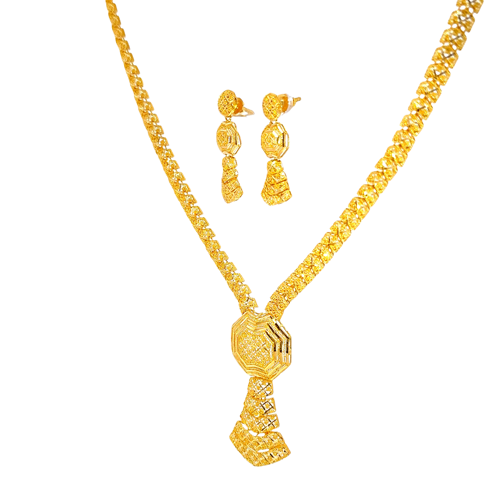 22K Elegant Yellow Gold Layered Beaded Chain Necklace