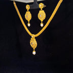 22K Yellow Gold Pearl & Gemstone Necklace Set | Elegant Dual-Stone Design