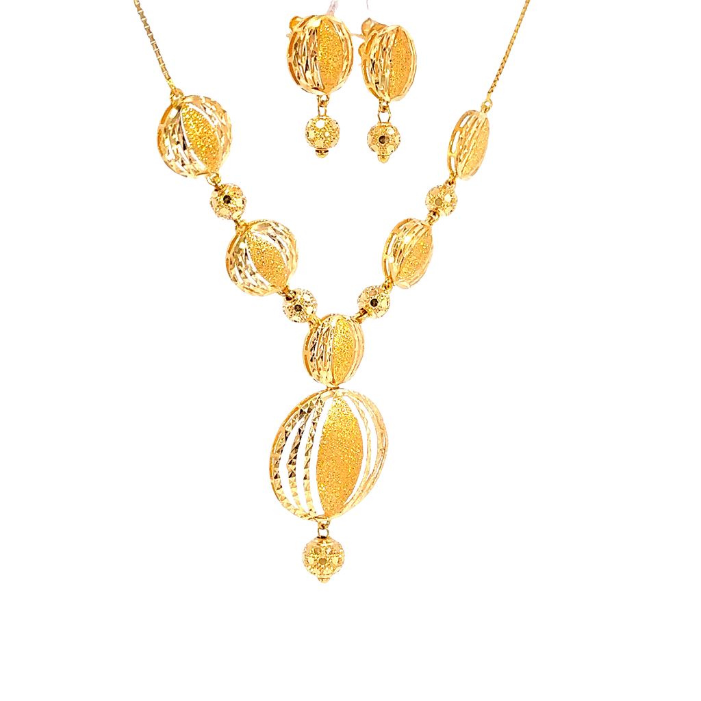 22K Polished Yellow Gold Beaded Strand Necklace