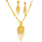 22K Triple Layered Yellow Gold Geometric Bar Necklace