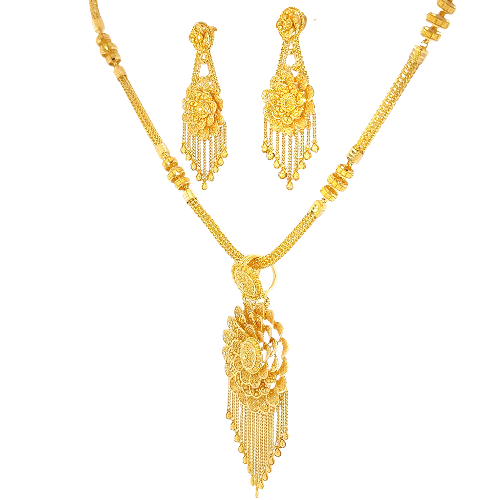 22K Triple Layered Yellow Gold Geometric Bar Necklace