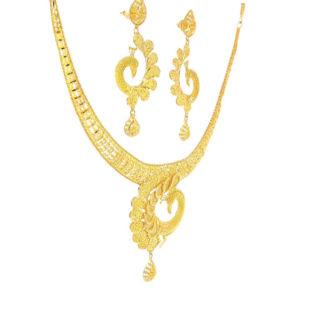 22K Dual-Strand Yellow Gold Layered Necklace with Polished Bar Pendant and Beaded Accents