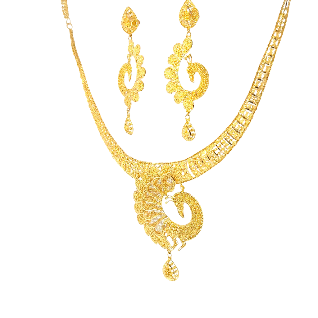 22K Dual-Strand Yellow Gold Layered Necklace with Polished Bar Pendant and Beaded Accents