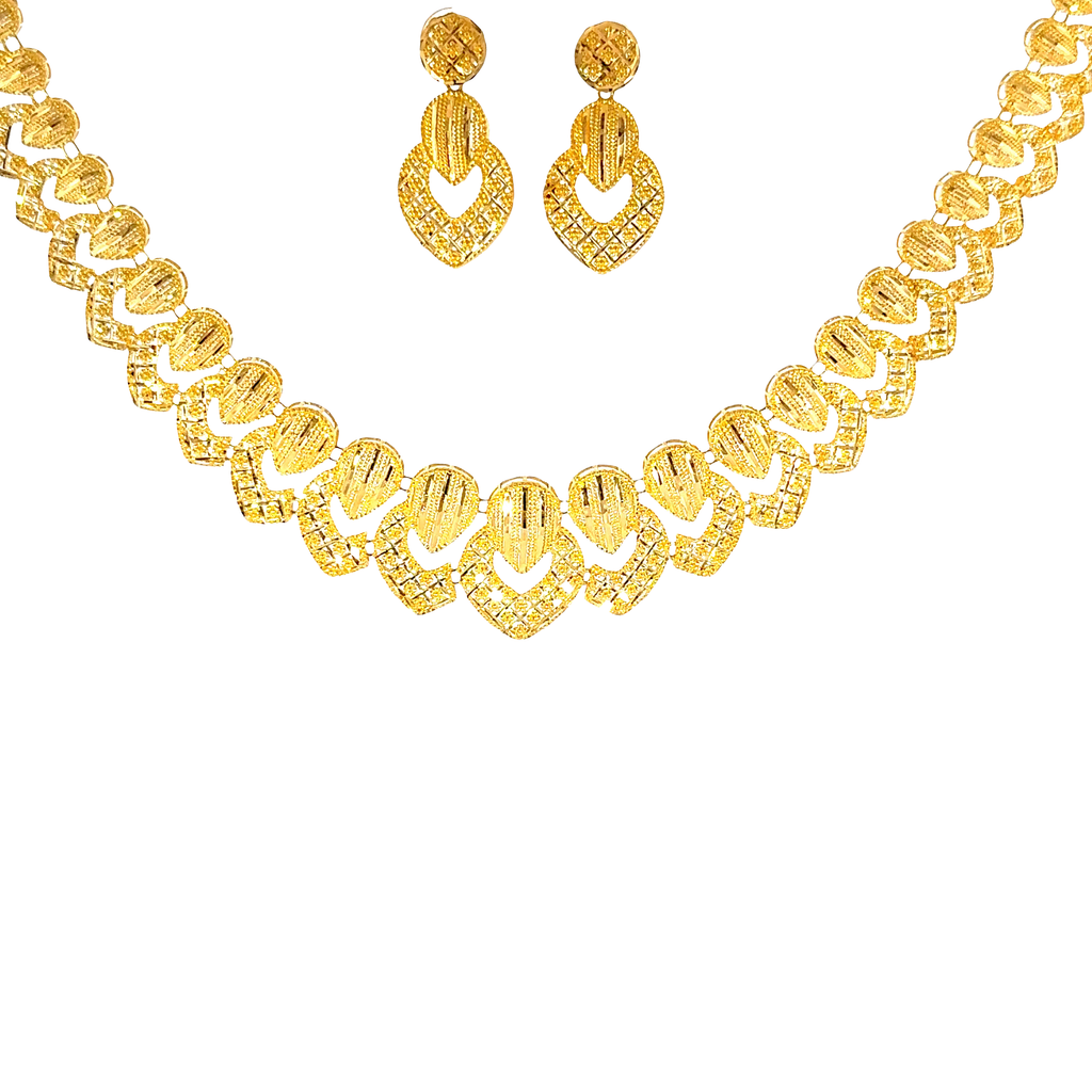 22K Three-Tiered Yellow Gold Layered Necklace with Polished Disc and Bar Accents