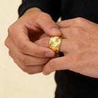 22K Yellow Gold Wide Band Ring with Radiant Detailing
