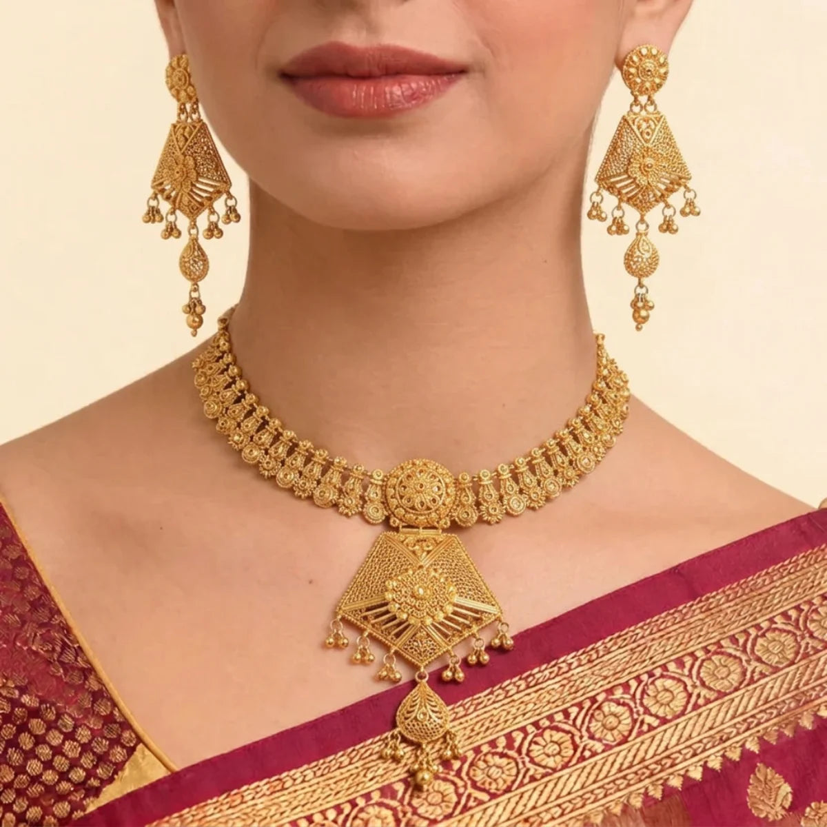 22K Contemporary Dual-Layered Yellow Gold Cable Chain Necklace