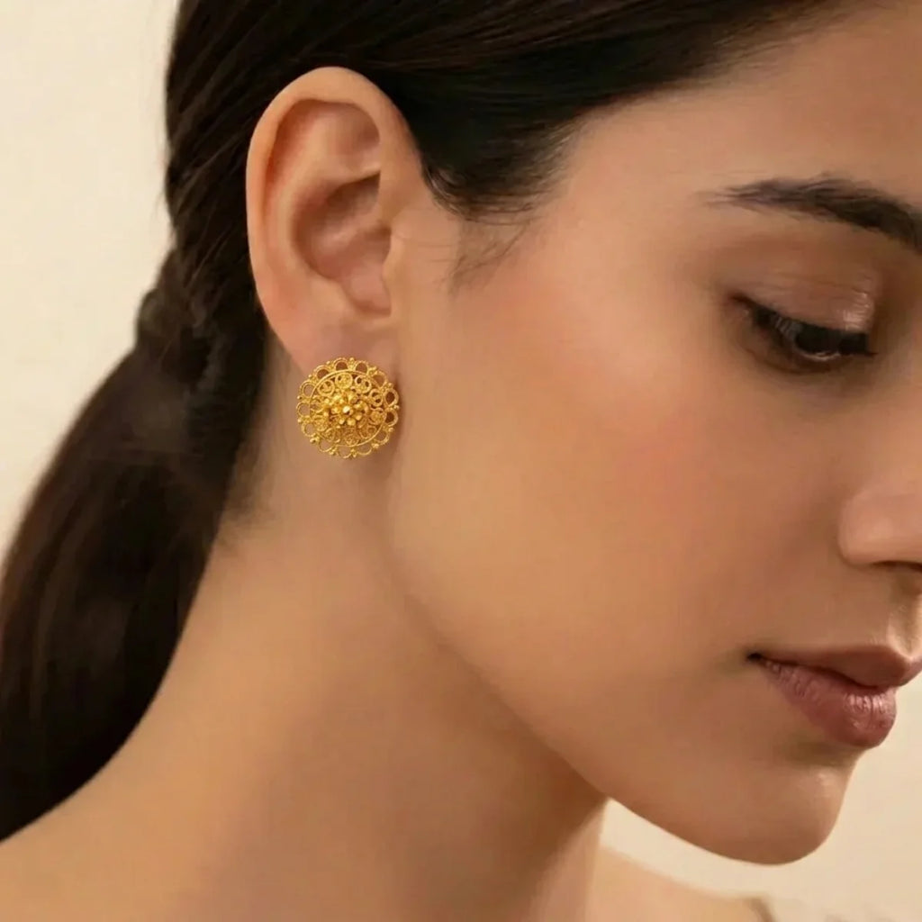 22K Yellow Gold Traditional Stud Earrings | Lightweight Polished Tops