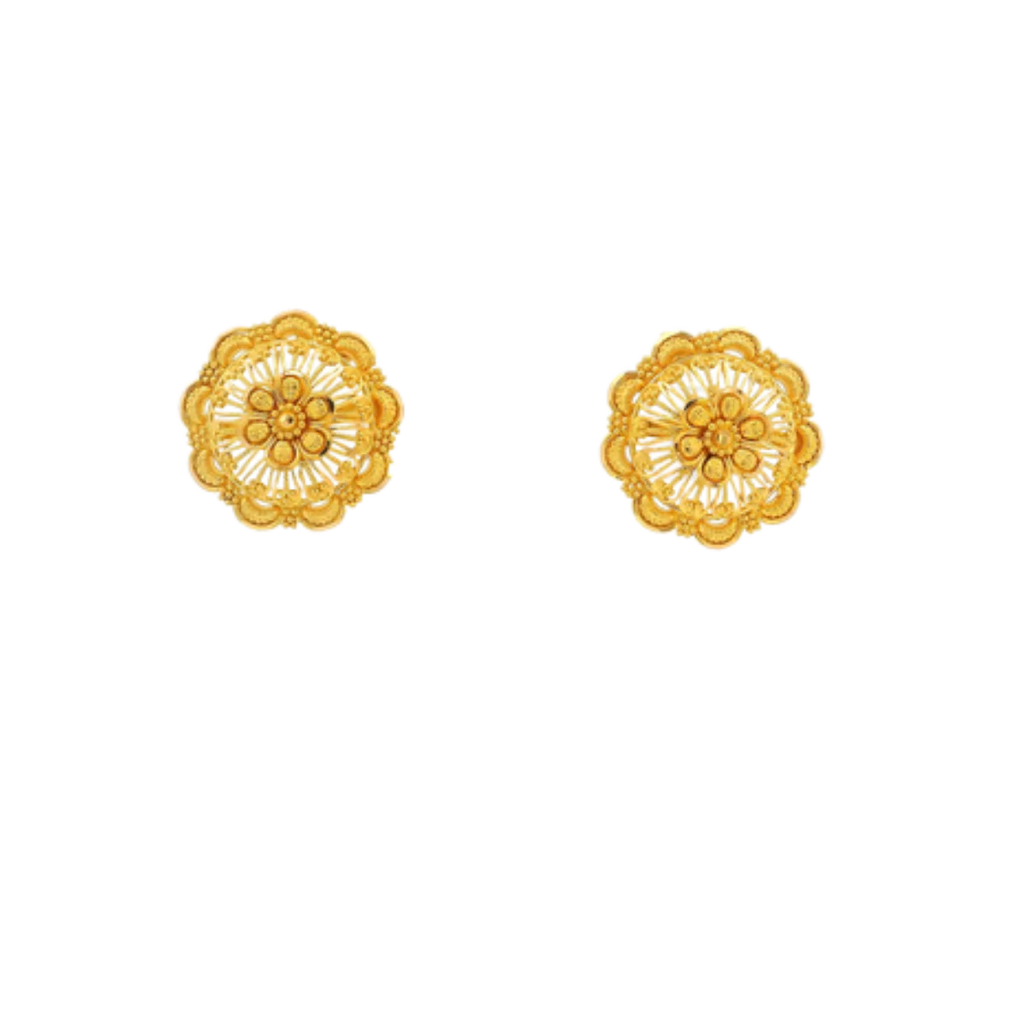 22K Yellow Gold Traditional Stud Earrings | Premium Heavy Polished Tops