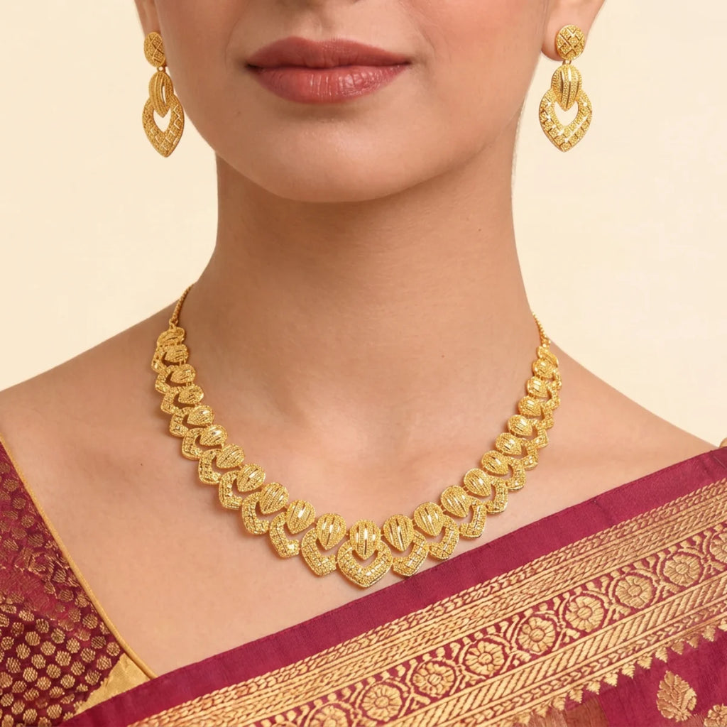 22K Three-Tiered Yellow Gold Layered Necklace with Polished Disc and Bar Accents