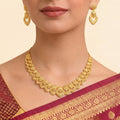 22K Three-Tiered Yellow Gold Layered Necklace with Polished Disc and Bar Accents