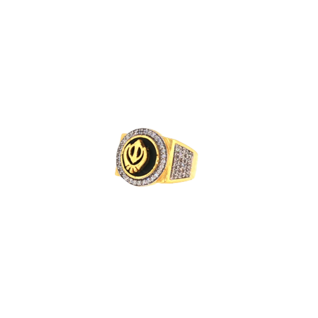 22K Yellow Gold Sikh Style Men’s Ring | CZ Designer Statement Band
