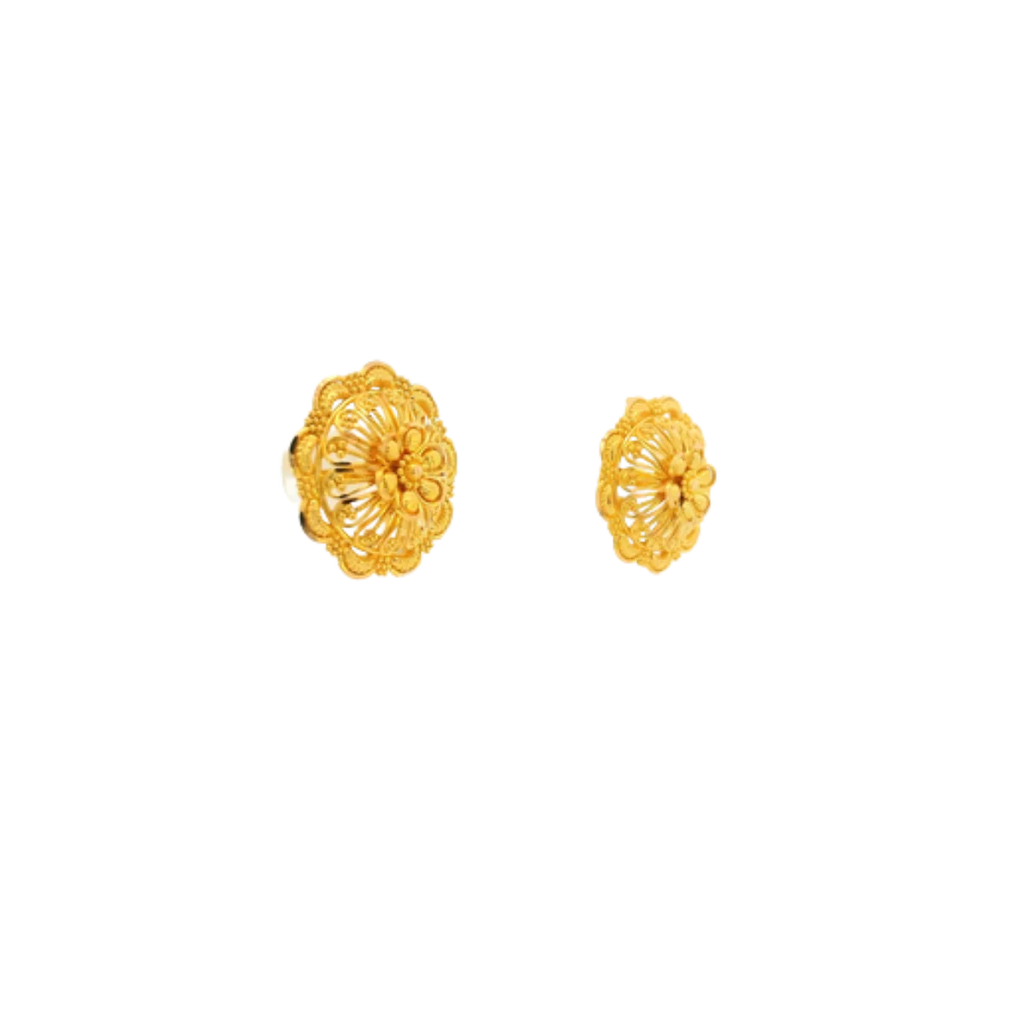 22K Yellow Gold Traditional Stud Earrings | Premium Heavy Polished Tops