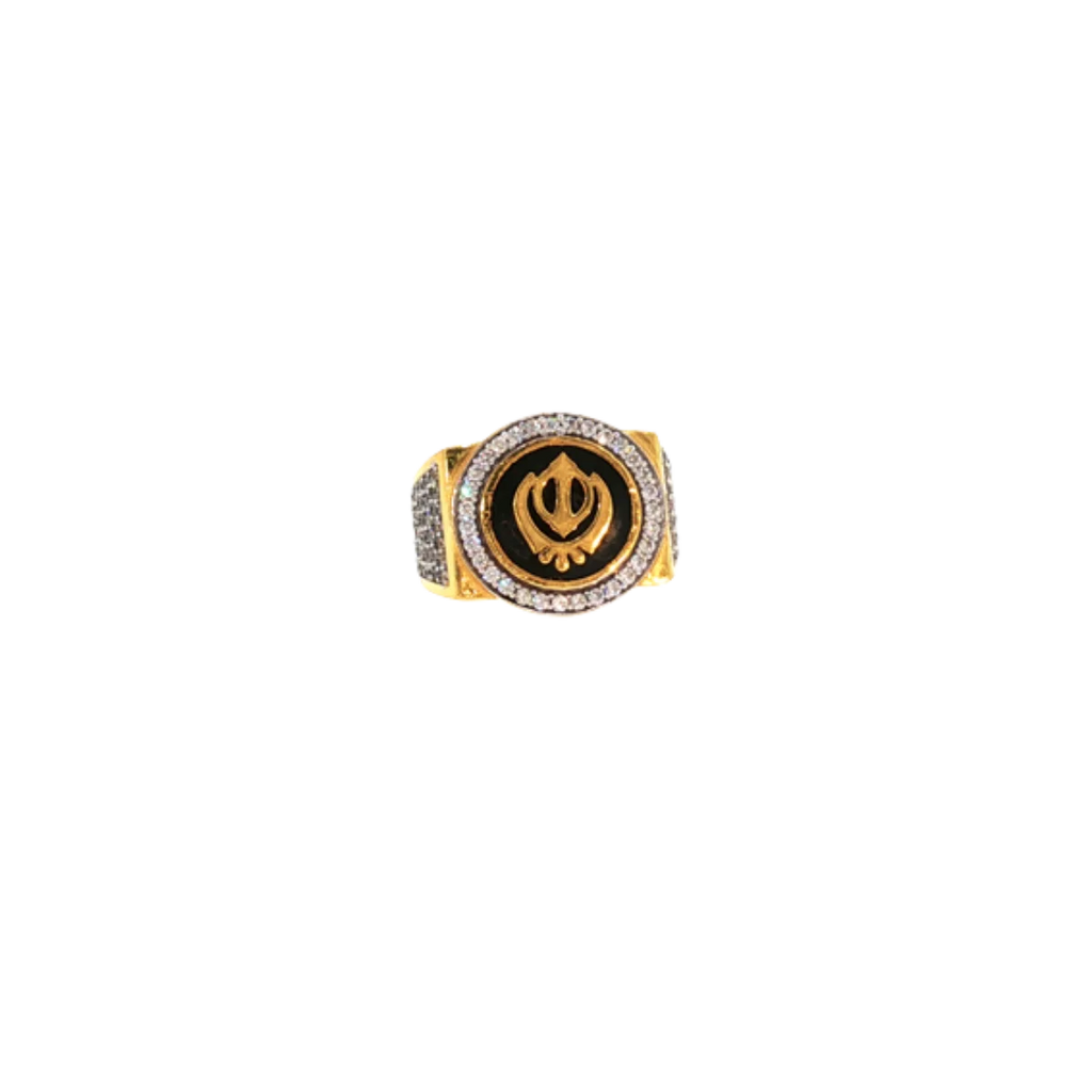 22K Yellow Gold Sikh Style Men’s Ring | CZ Designer Statement Band