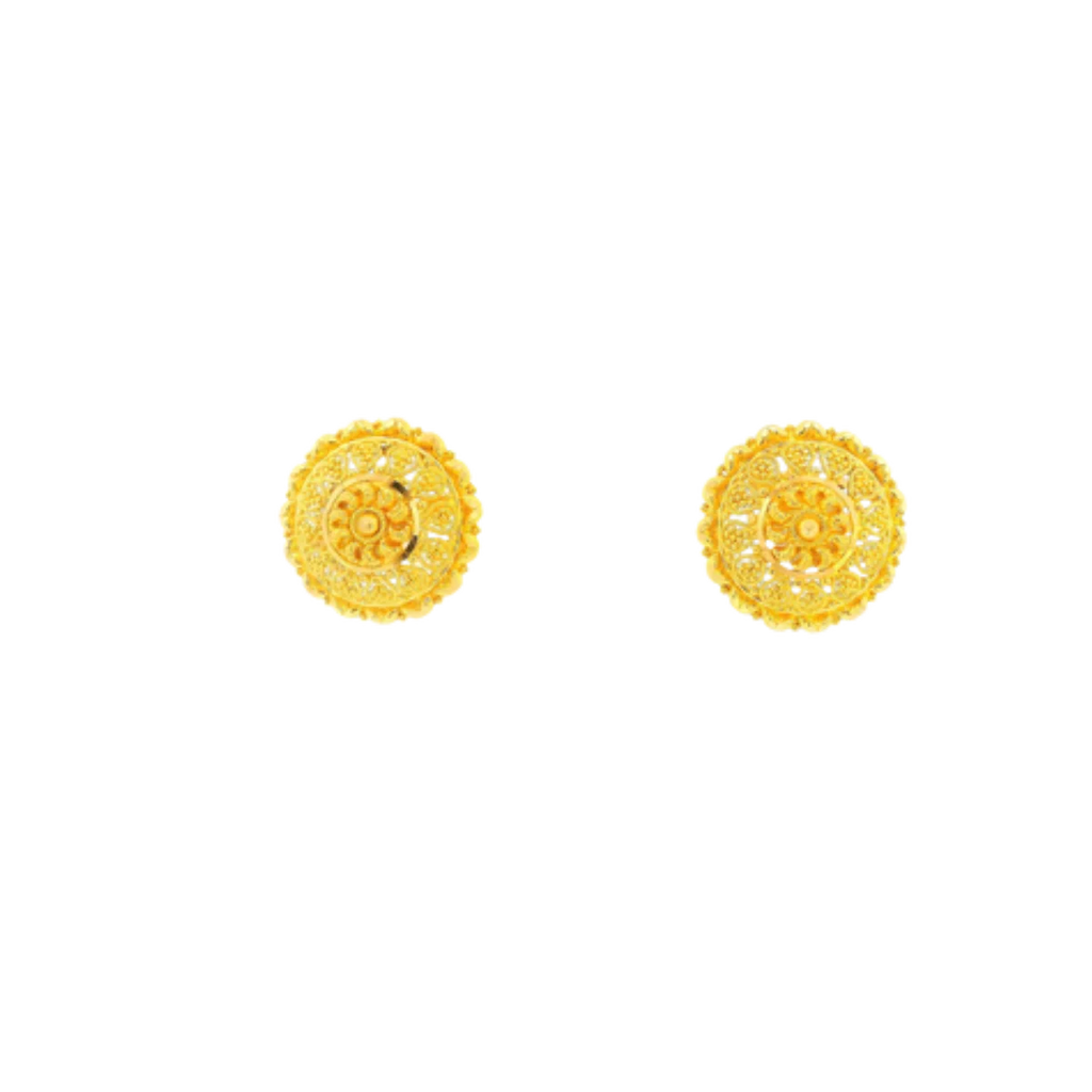 22K Yellow Gold Traditional Stud Earrings | Classic Heavy Polished Tops