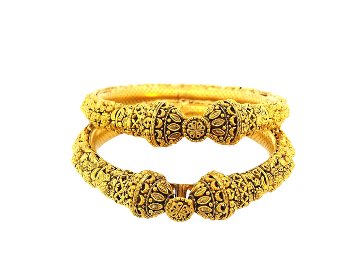 22K Antique Finish Gold Screw Bangles – 51.6g (Set of 2)