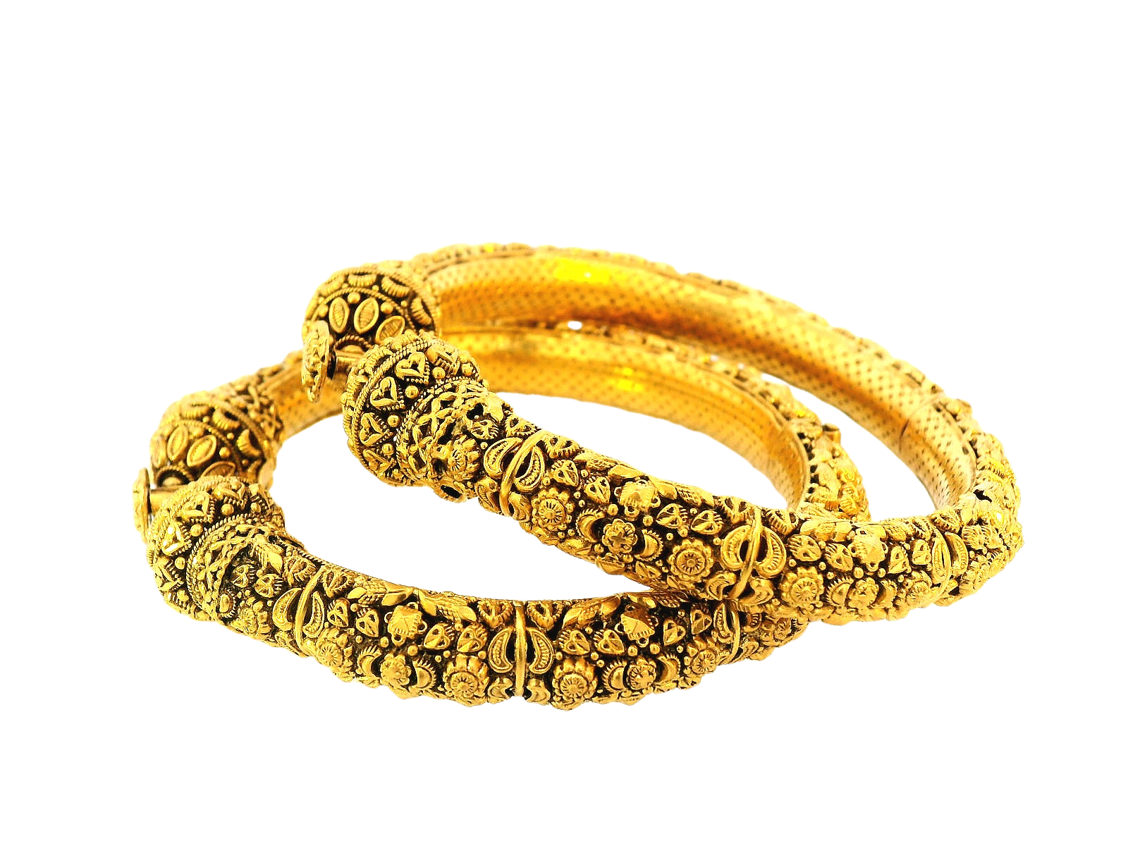 22K Antique Finish Gold Screw Bangles – 51.6g (Set of 2)