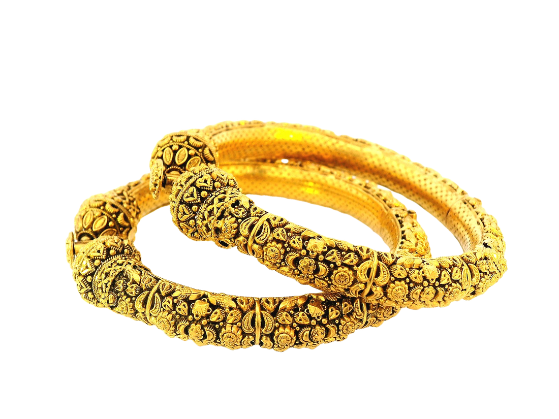 22K Antique Finish Gold Screw Bangles – 51.6g (Set of 2)