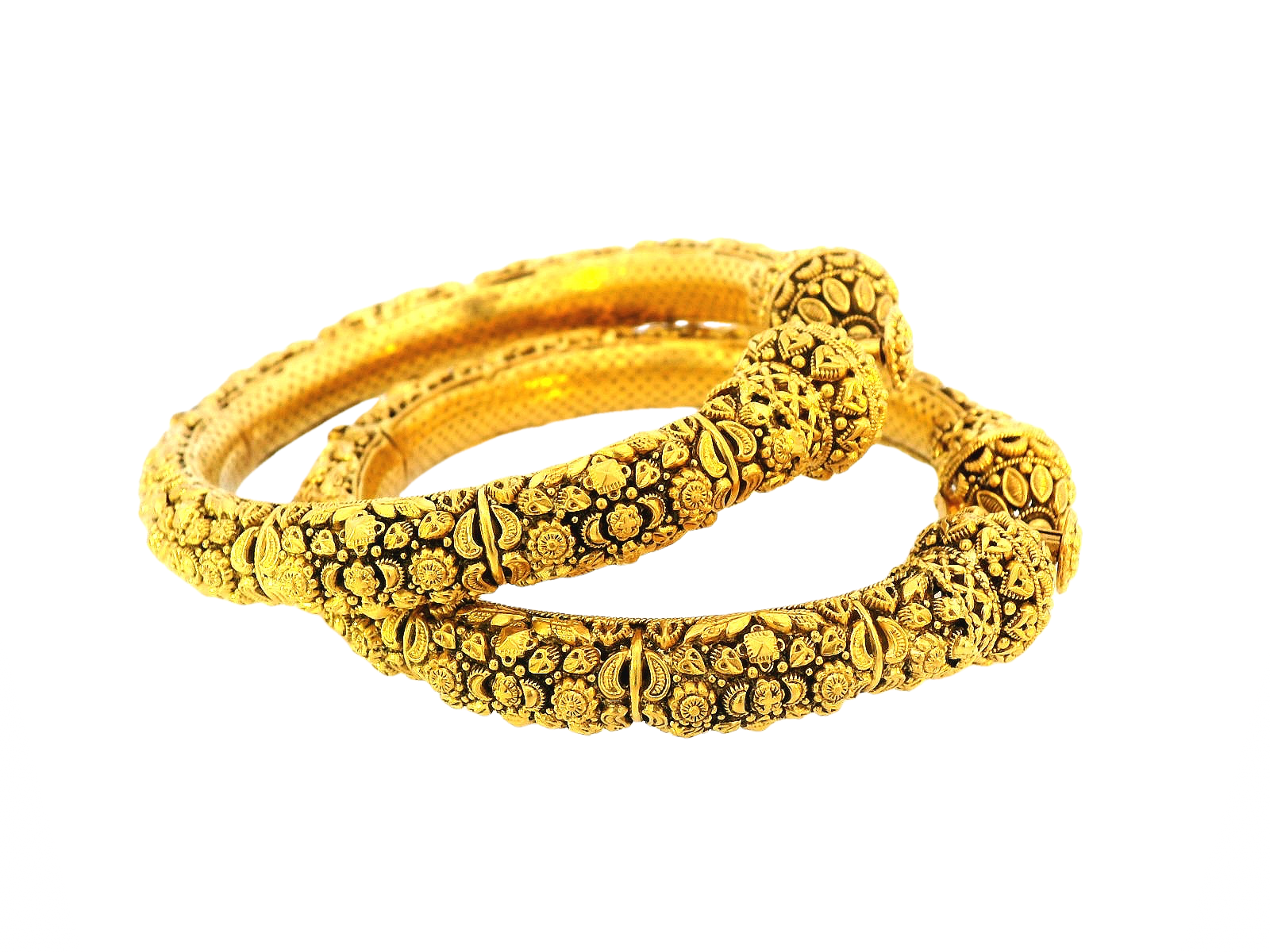 22K Antique Finish Gold Screw Bangles – 51.6g (Set of 2)