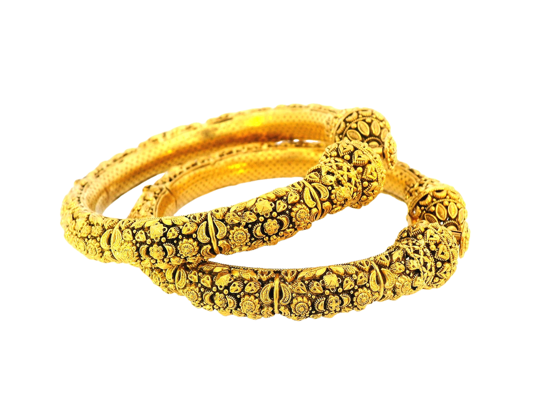 22K Antique Finish Gold Screw Bangles – 51.6g (Set of 2)