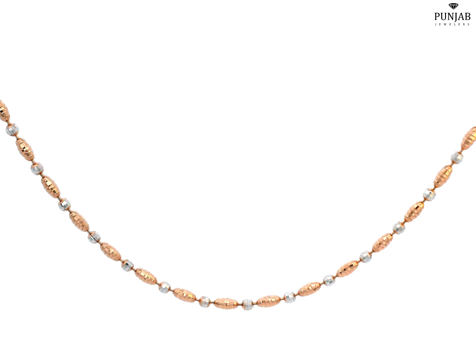 22K Rose + White Gold Necklace with Barrel Link Detailing